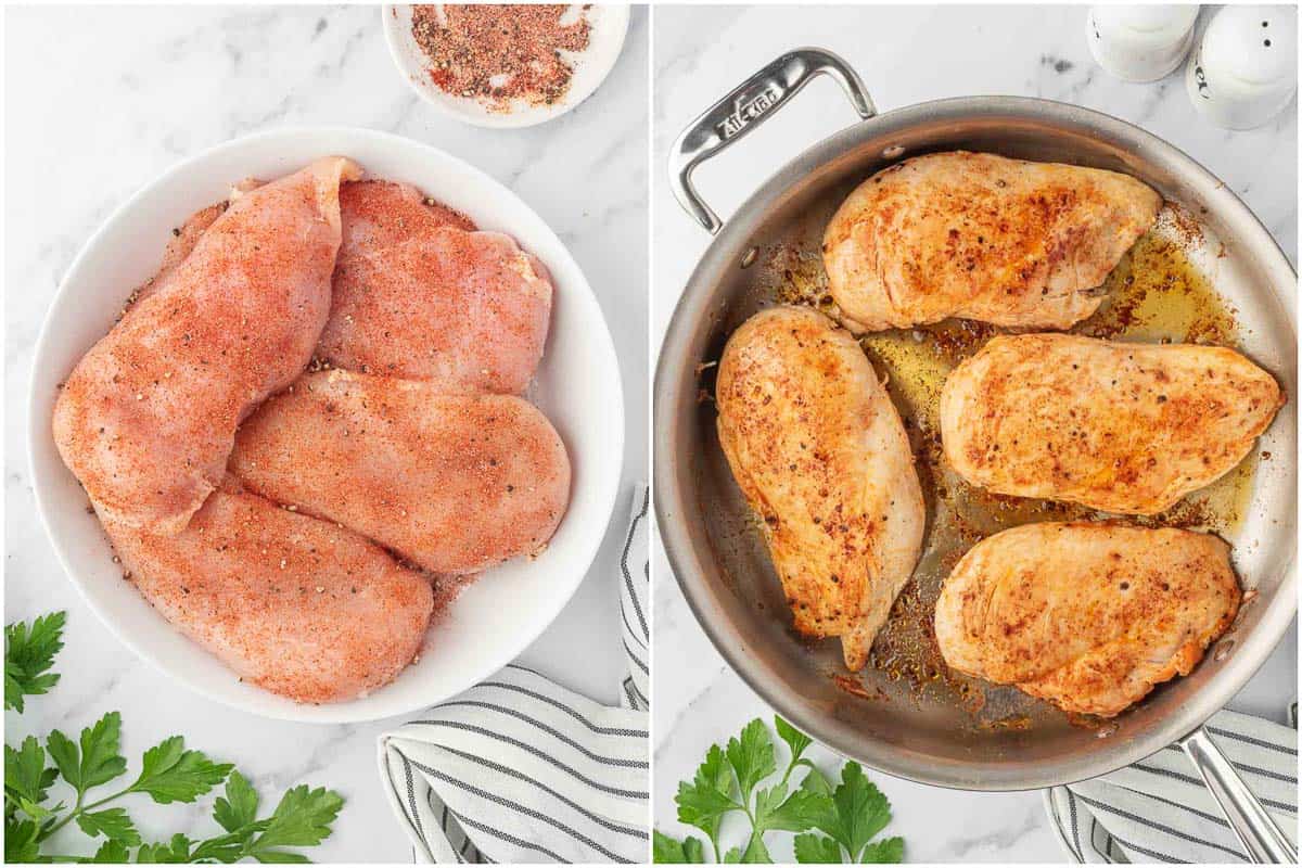 How to brown chicken before baking.