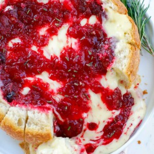 cranberry bread bowl with melted cheese