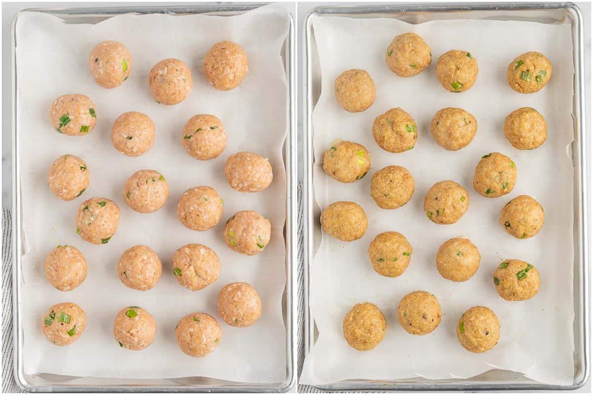 How to bake the chicken meatballs.