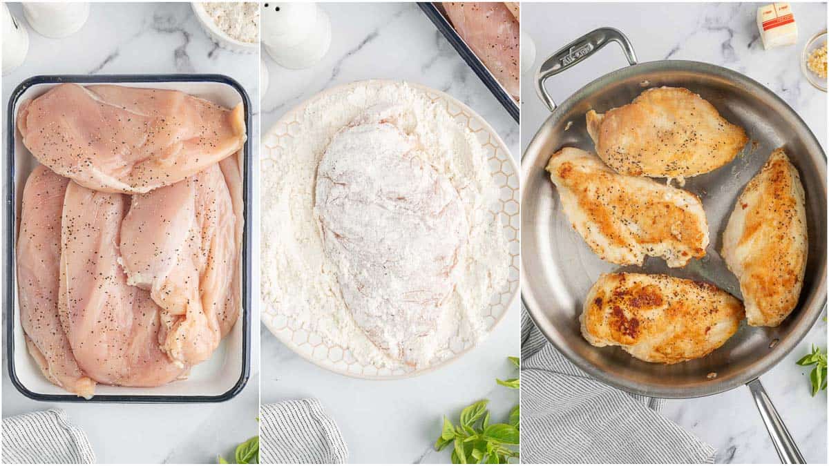 How to flour and sear chicken breast.