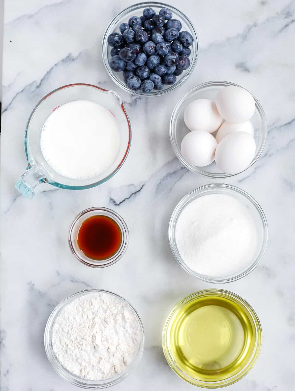 ingredients of the blueberry cake.