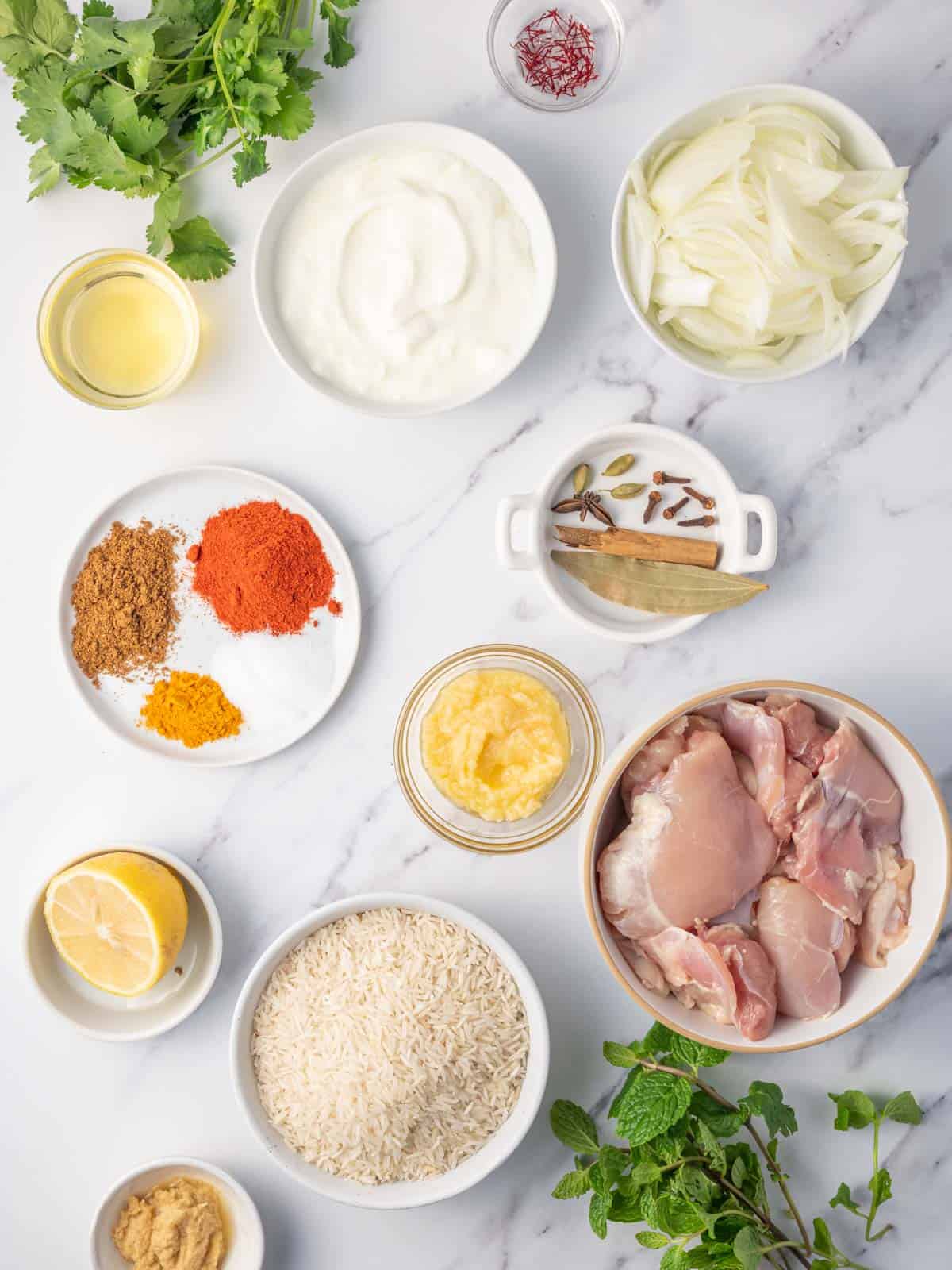 ingredients needed for easy chicken biryani.
