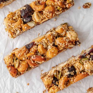 Healthy nut bar recipe on parchment paper.