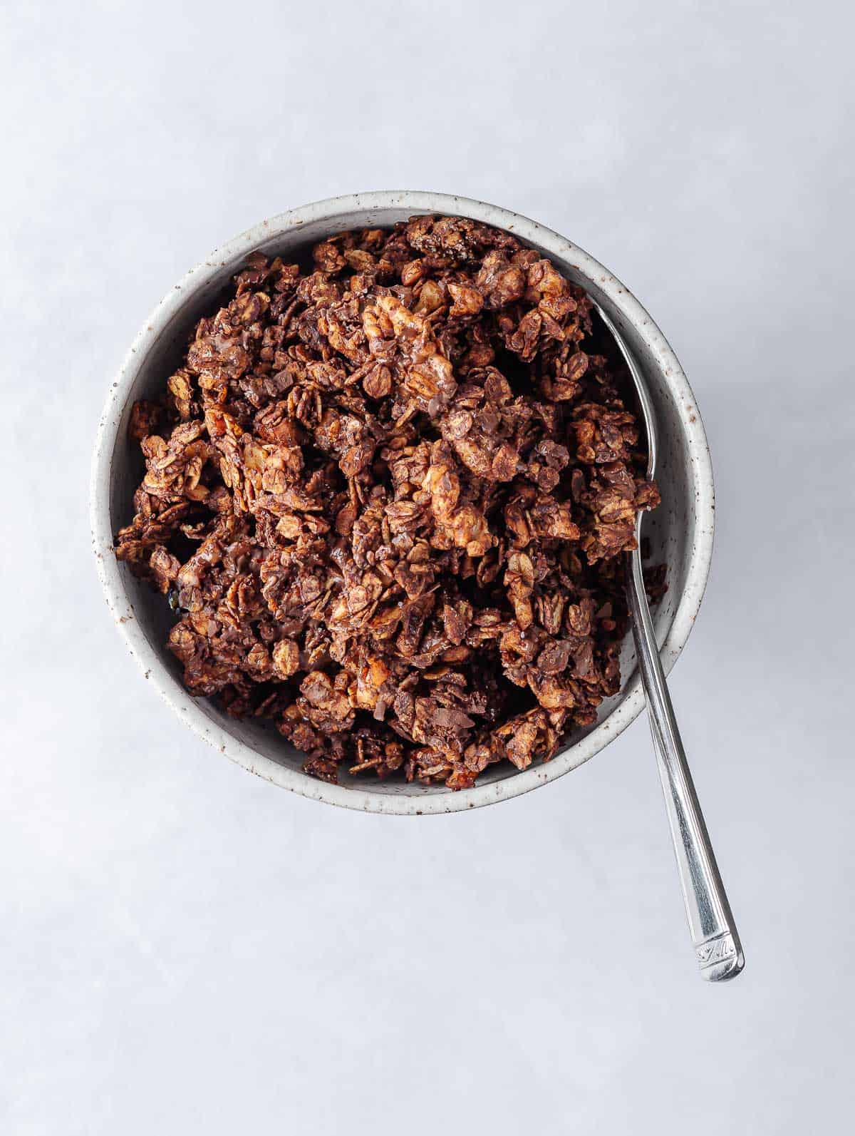 A bowl of chocolate granola.