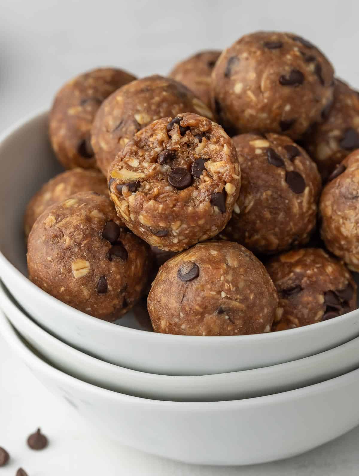 protein bites in a bowl.