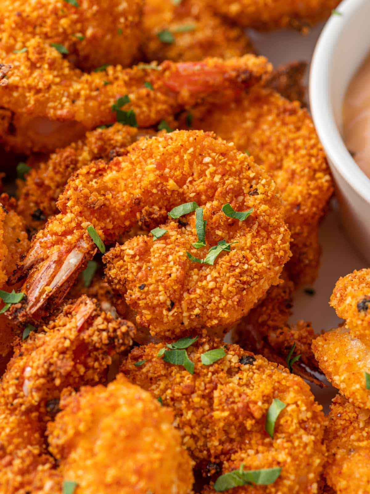 Closeup of keto fried shrimp.