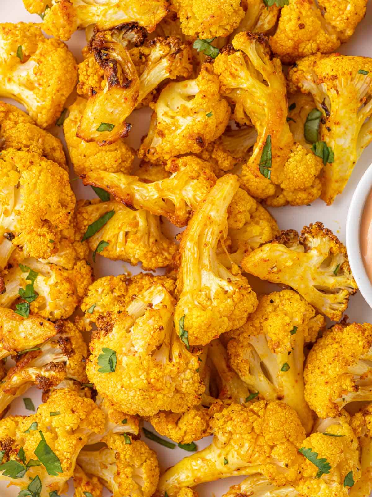 Closeup of the best air fryer cauliflower.