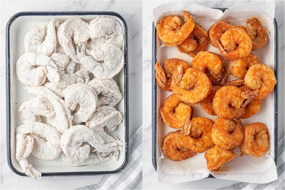 Before and after of spicy fried shrimp.