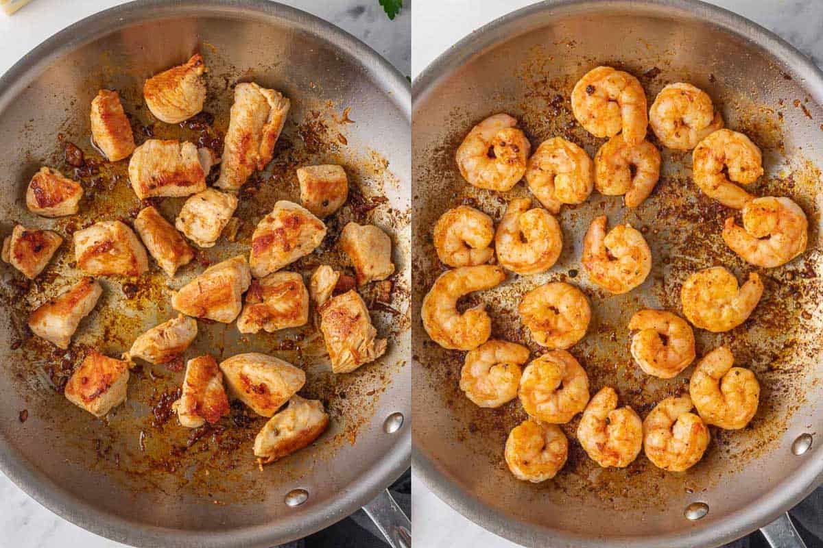 How to saute chicken and shrimp.