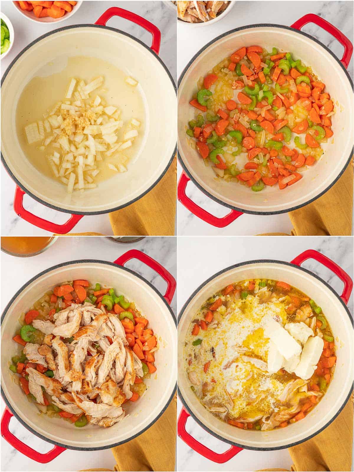 How to build the base for chicken and vegetable soup.