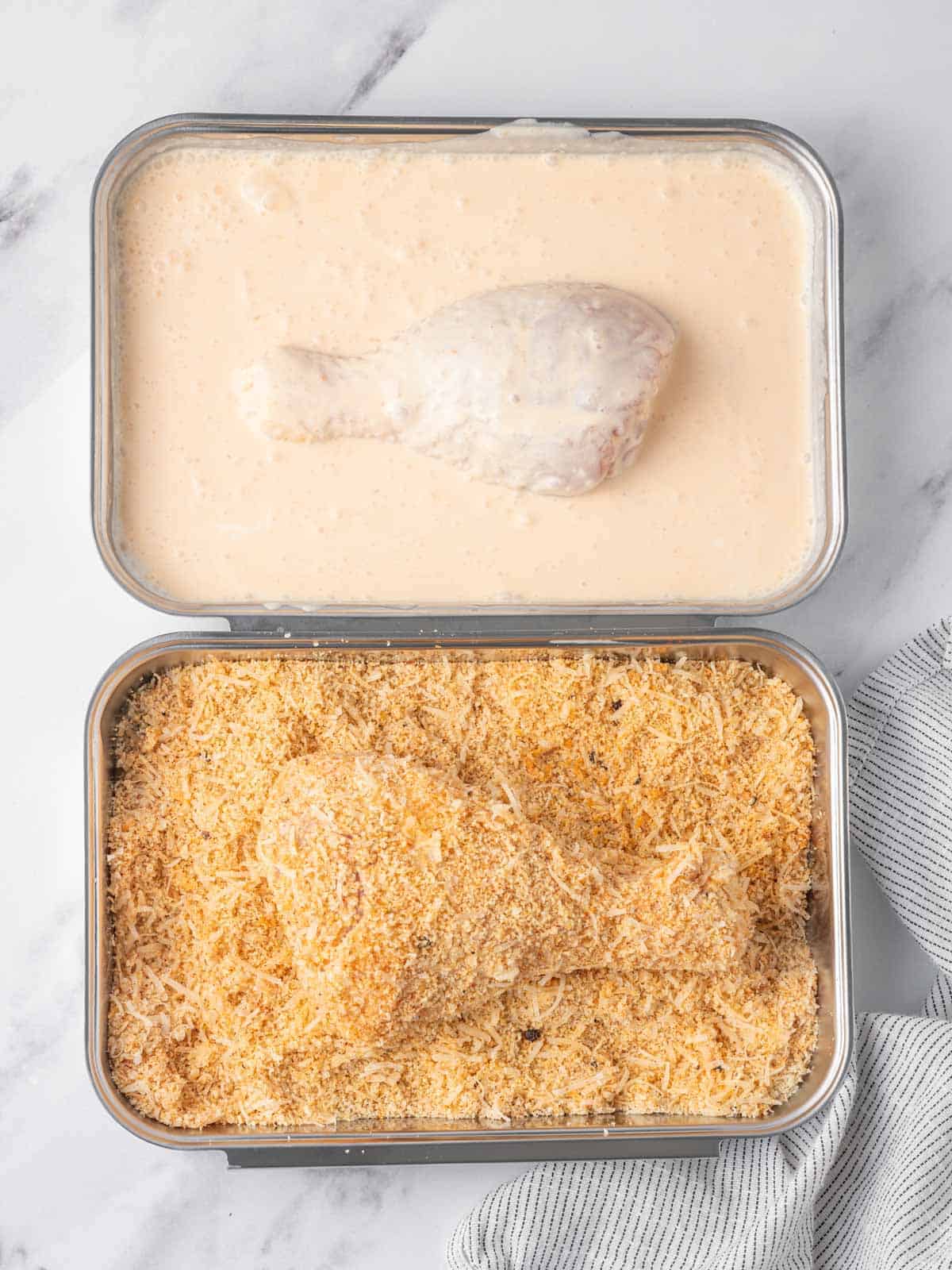 How to coat the chicken in almond flour.