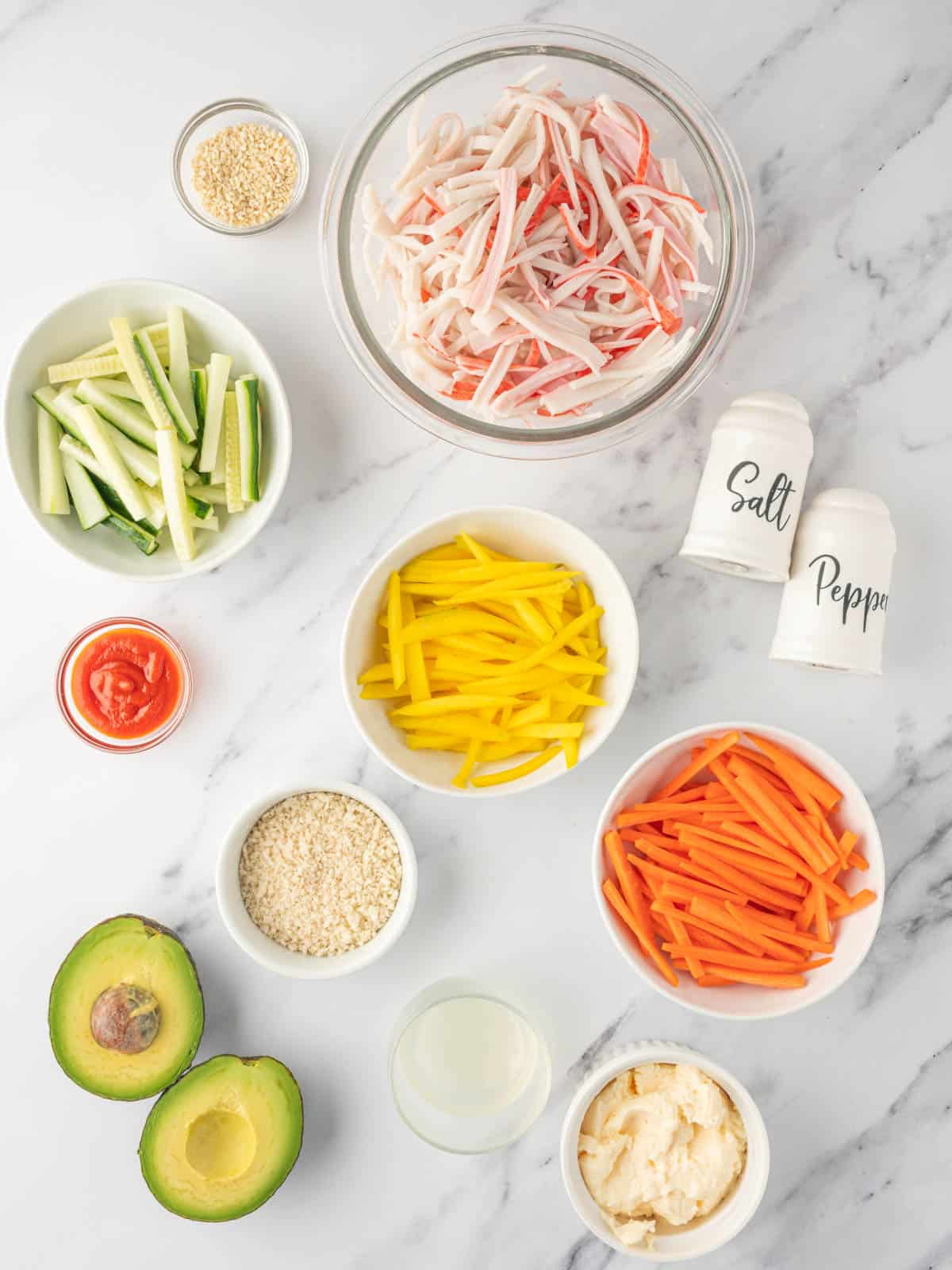 Ingredients needed for Japanese crab salad.