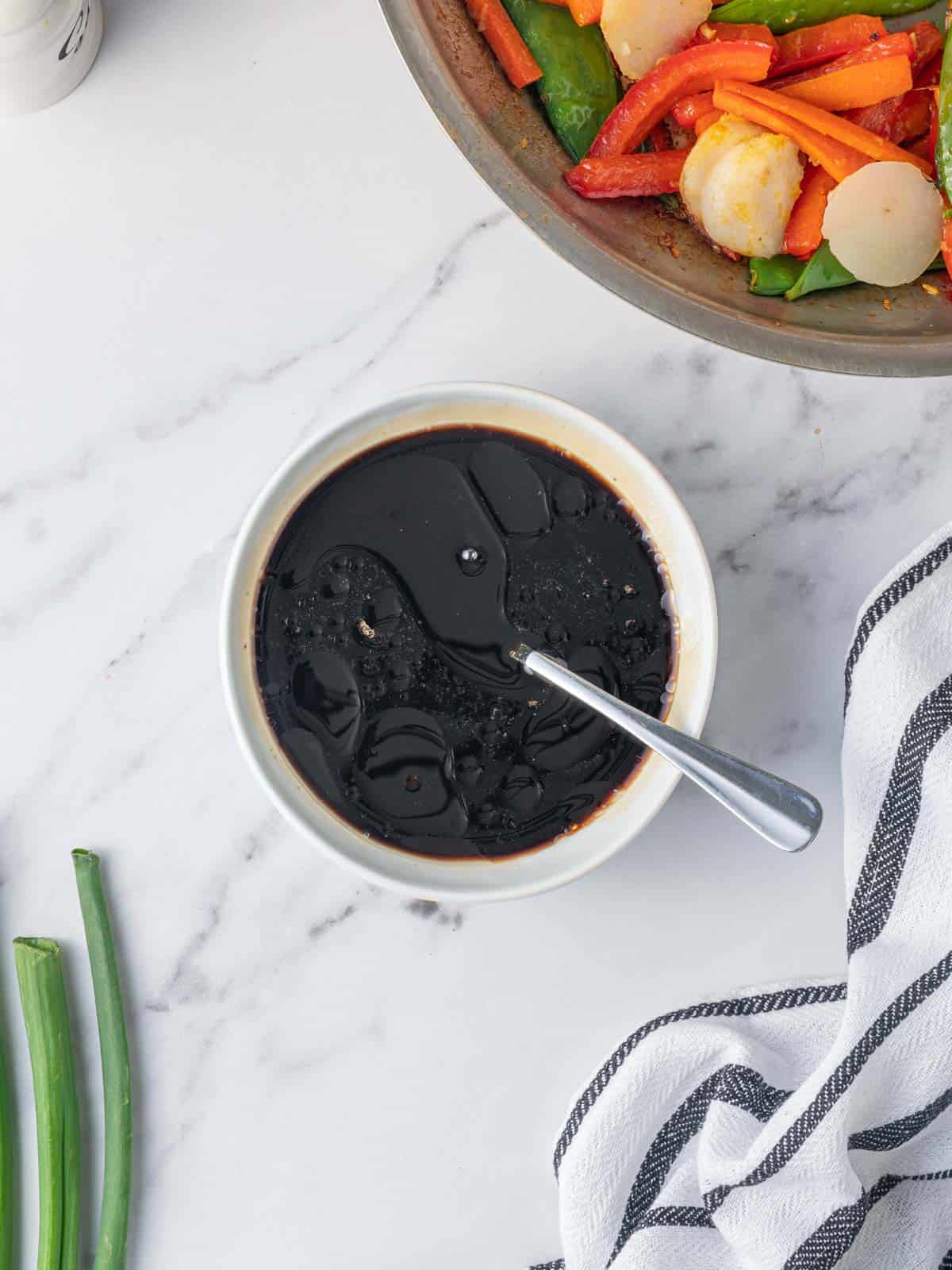 A bowl of homemade lo mein stir fry sauce.