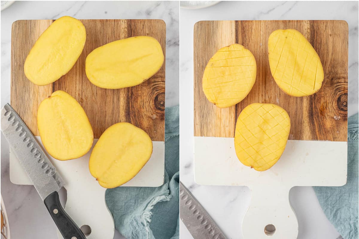How to slice and score tiktok potatoes.