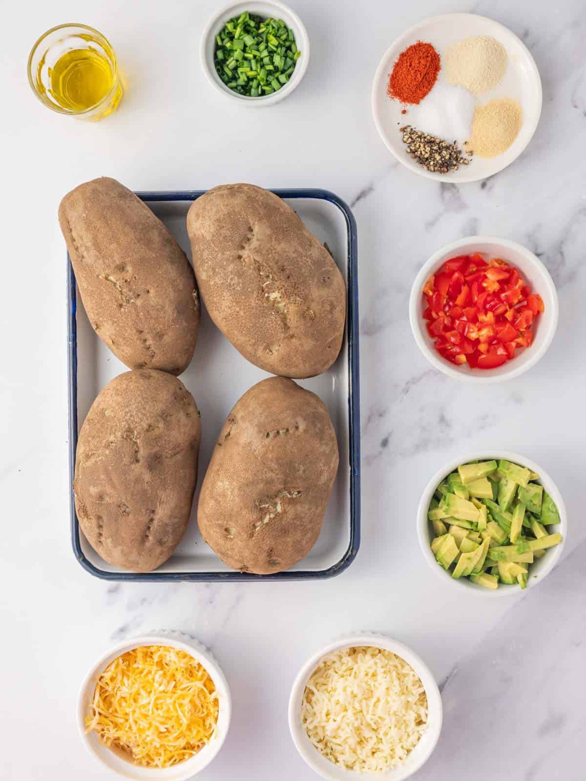 Ingredients needed for air fryer potato skins.