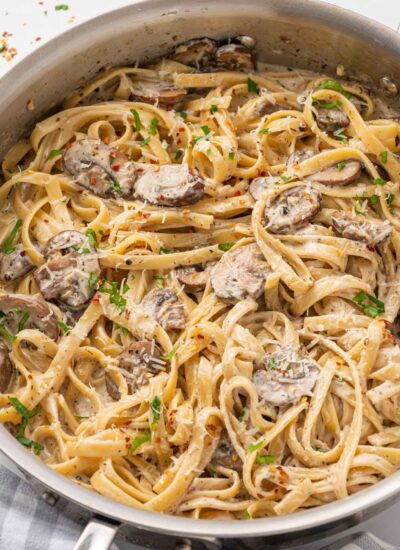 Pasta with creamy mushroom sauce.