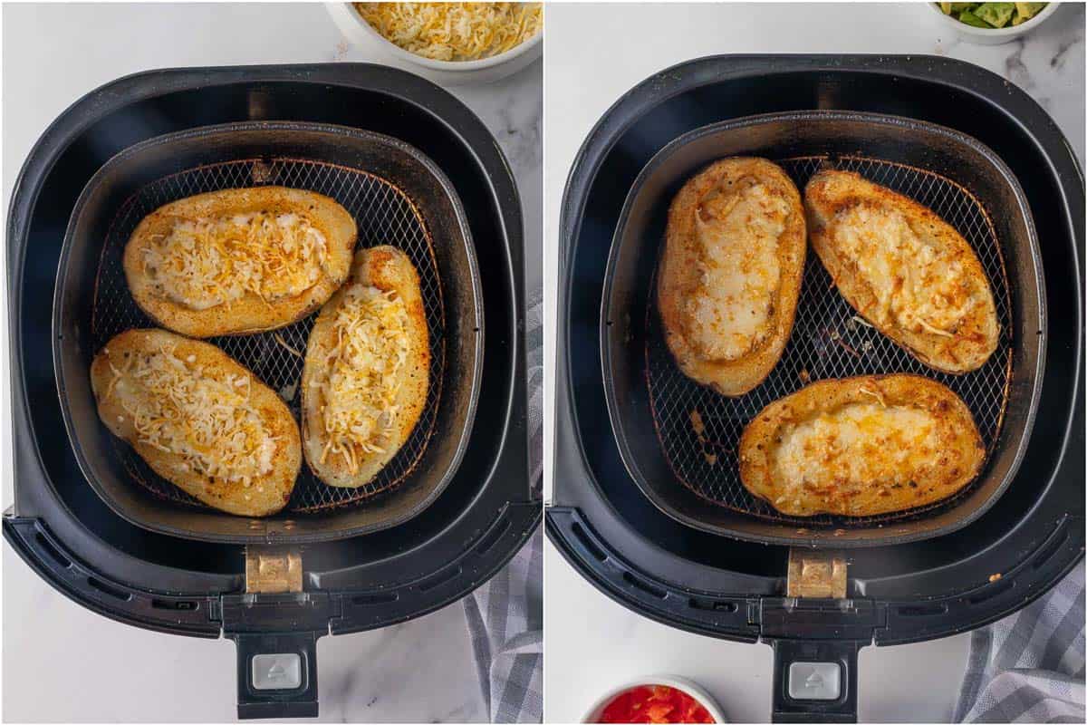 Homemade potato skins with cheese in the air fryer.