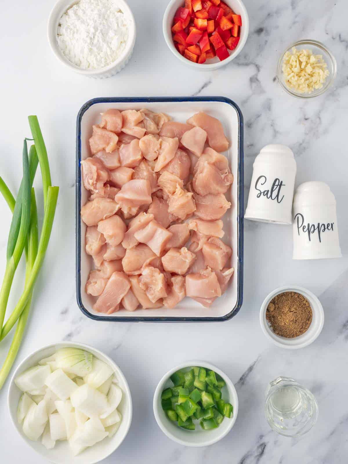 Ingredients needed for chinese salt and pepper chicken.
