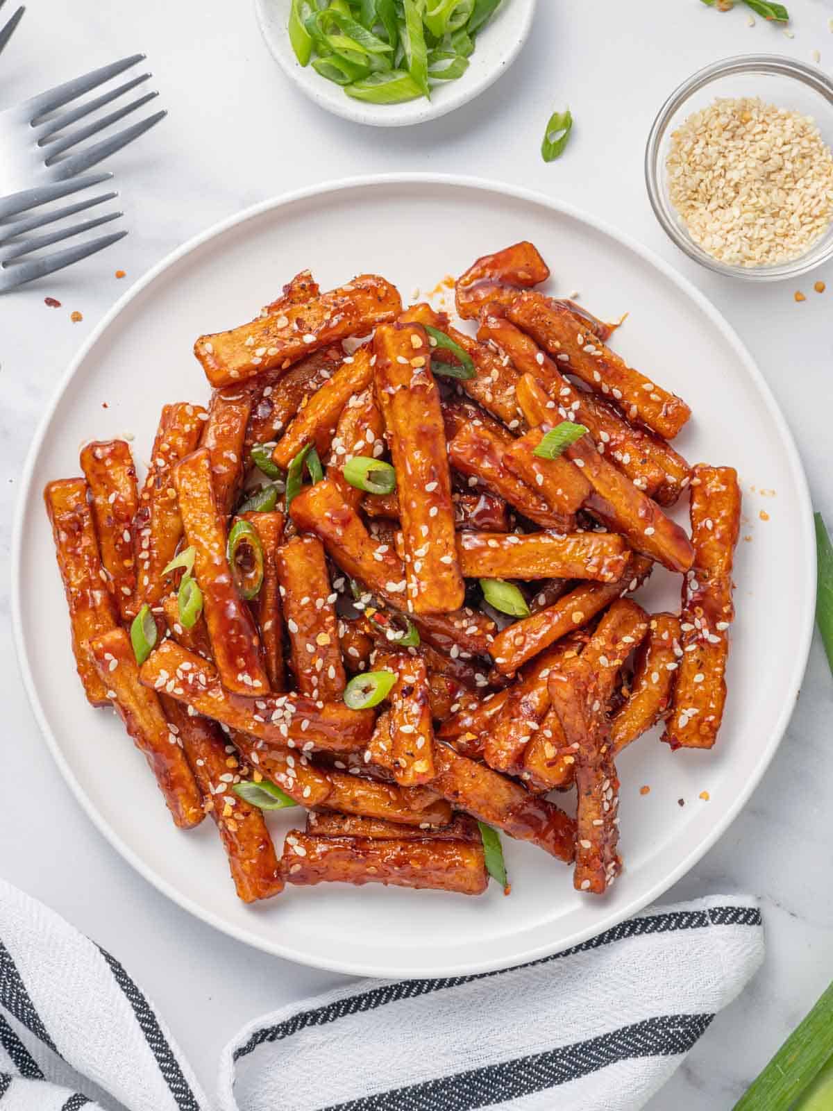 A plate of honey red chilli fries.