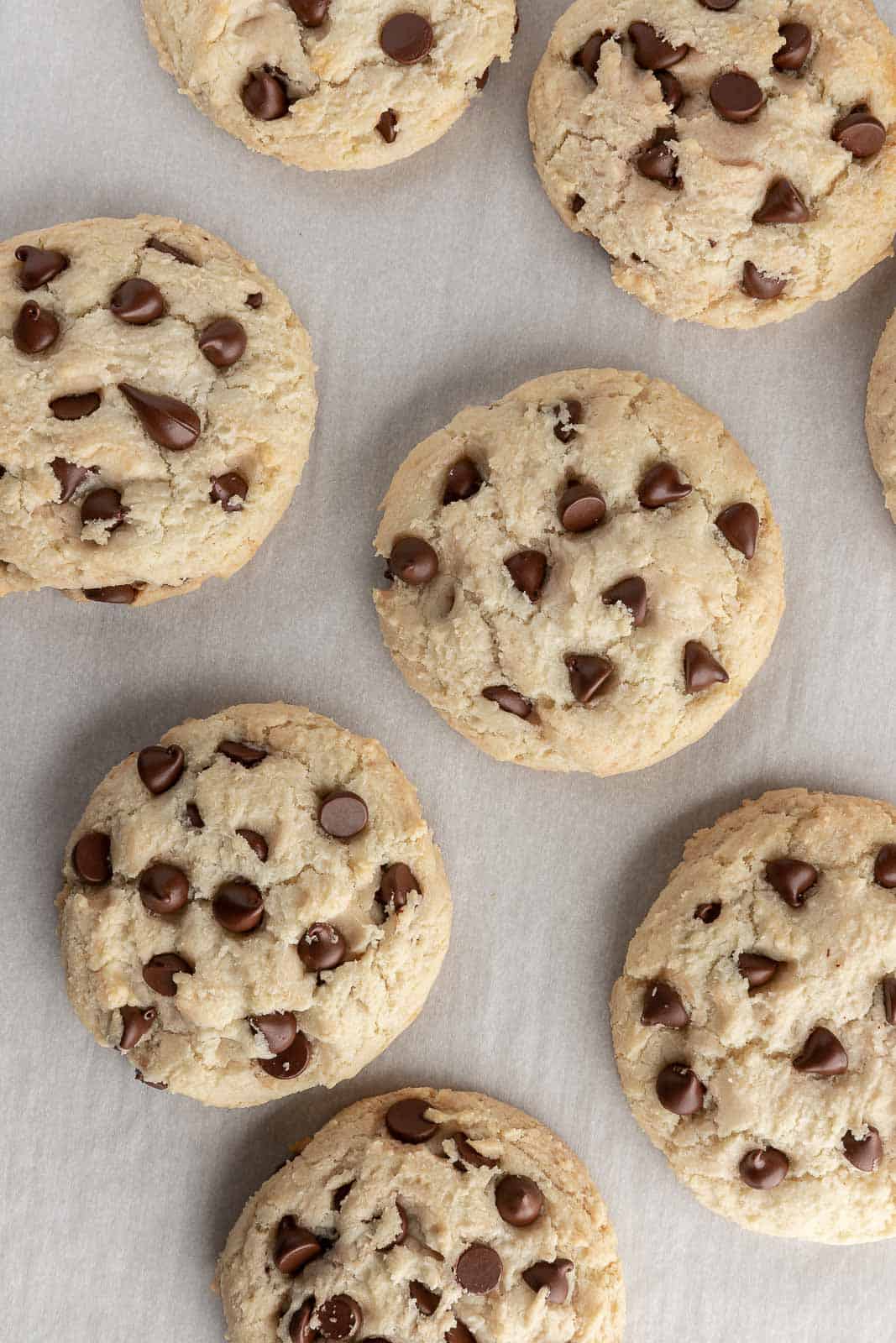 Freshly baked chocolate chip cookies.