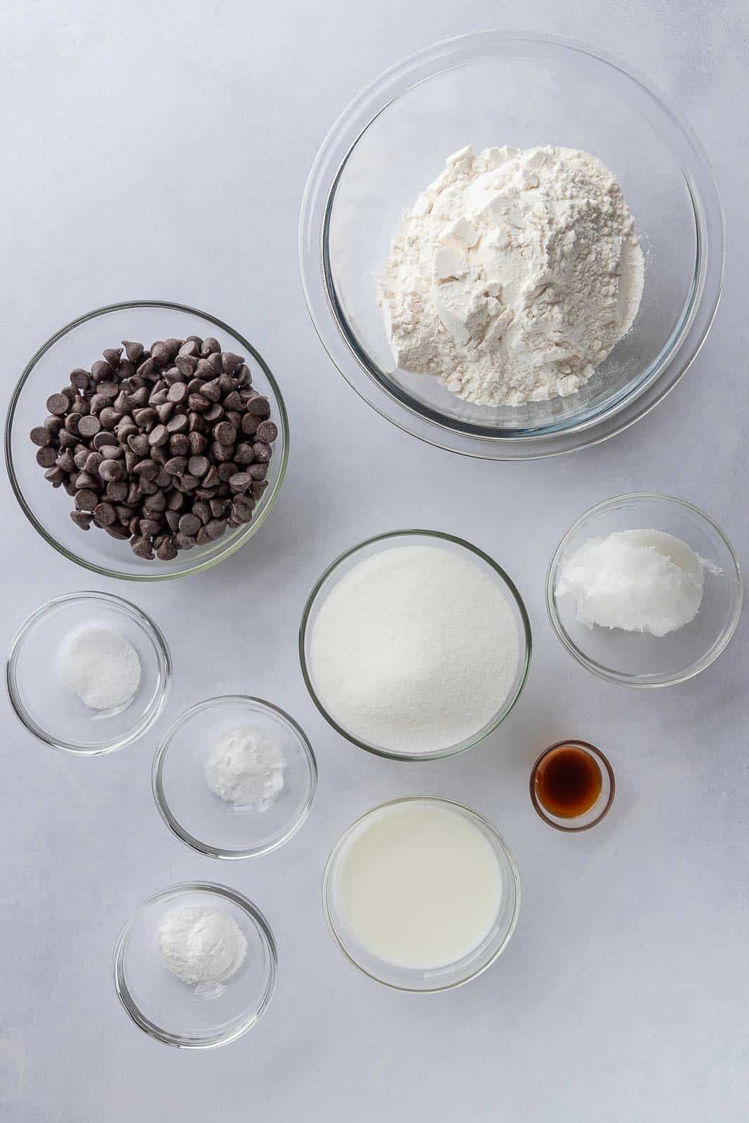 Ingredients needed to make eggless chocolate chip cookies