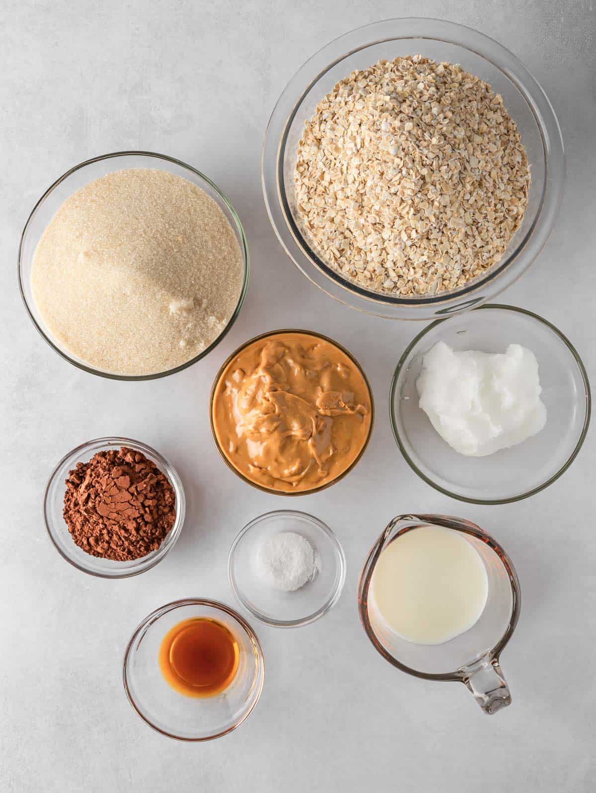 Ingredients needed for gluten free no bake cookies.