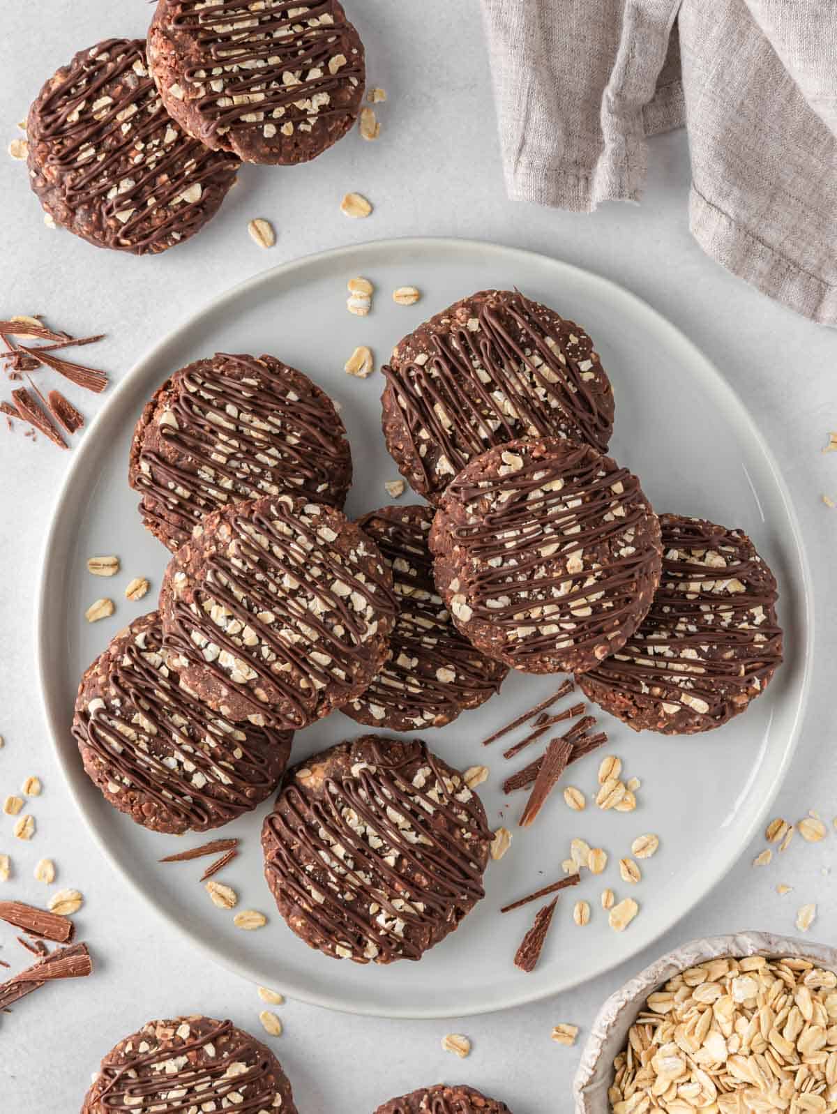 Gluten free no bake cookies on a plate.