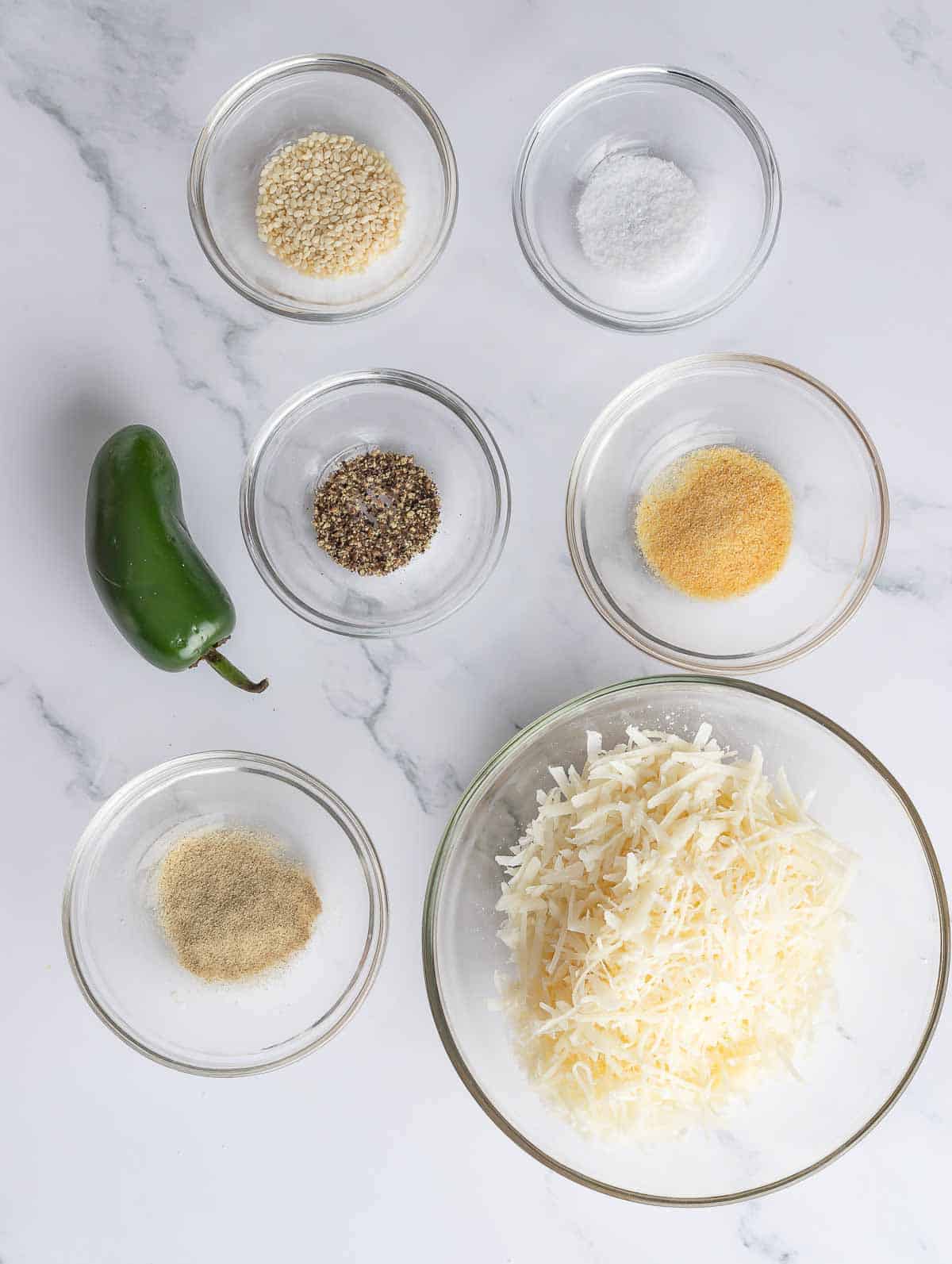 Ingredients needed for homemade parmesan chips.