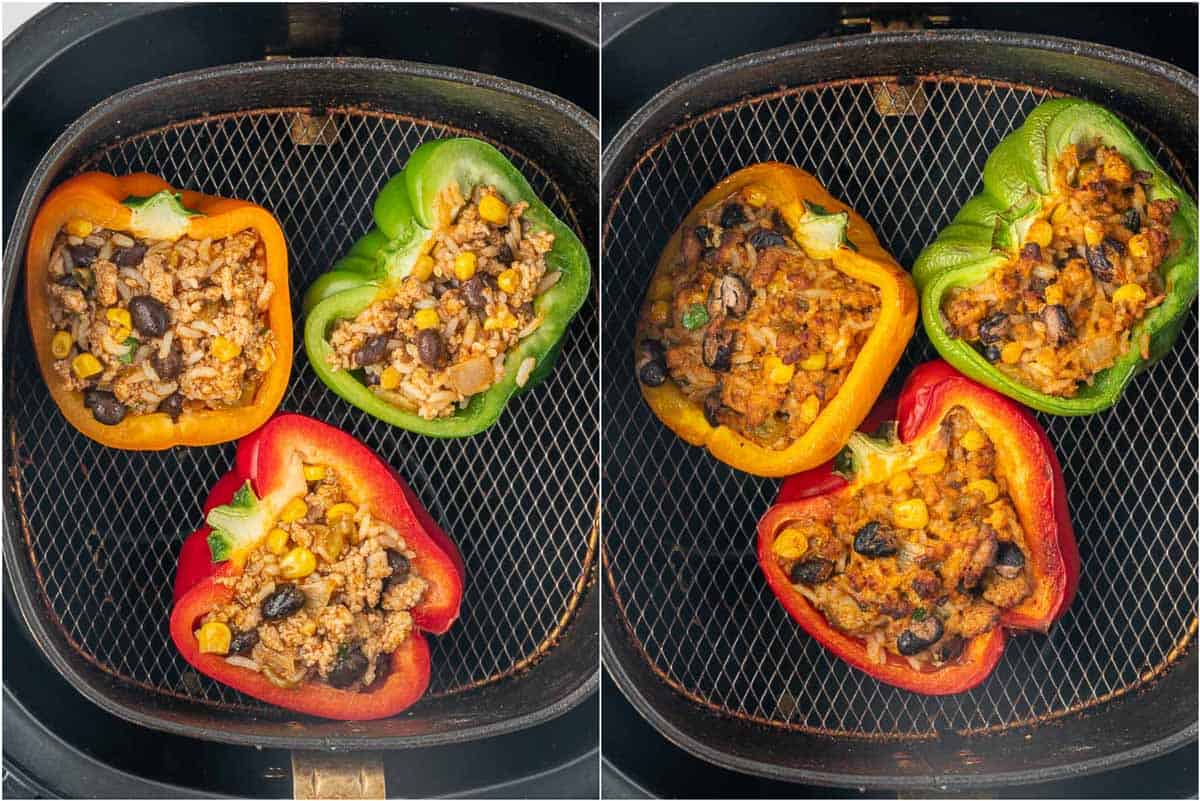 Cooking air fryer stuffed peppers.