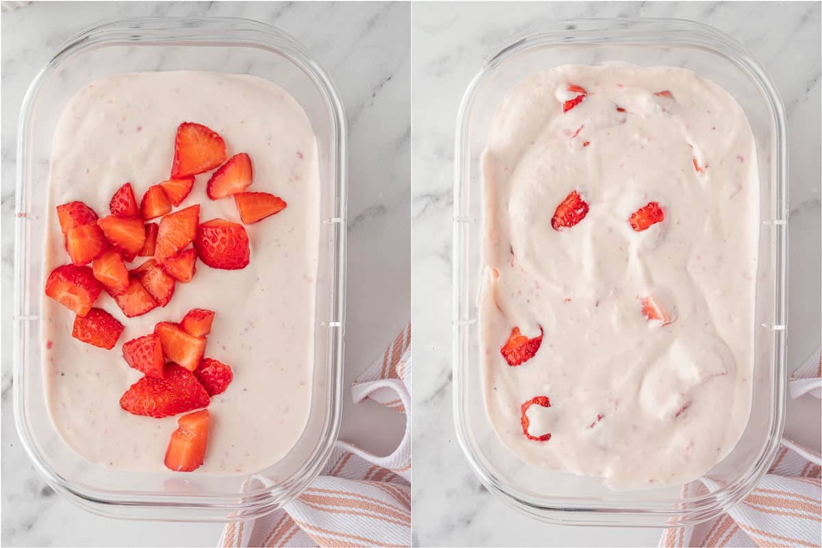 How to blend strawberries into ice cream.