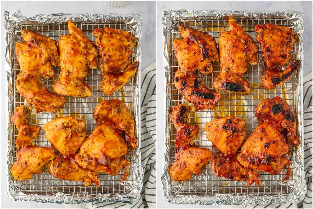 Bake and broiled bbq chicken thighs.