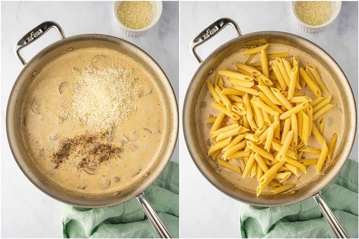 Prepare the creamy sauce and add the penne.