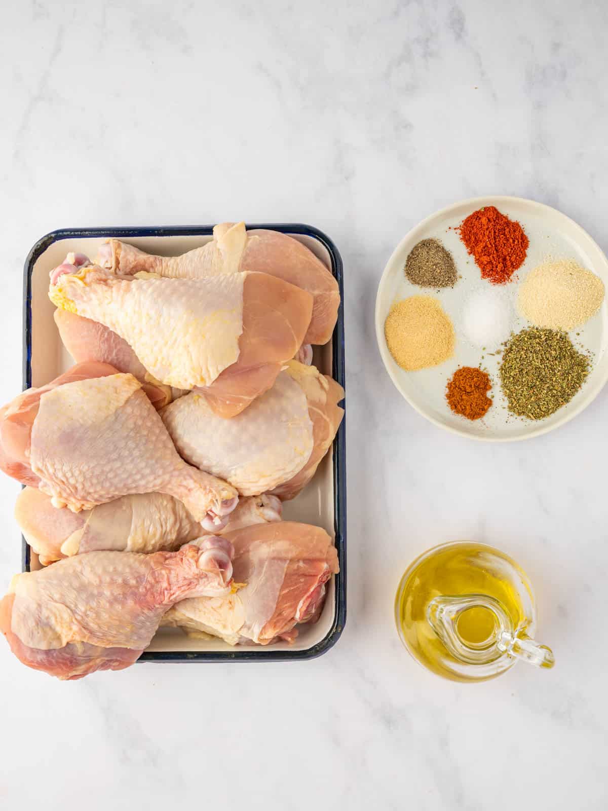 Ingredients needed for grilled chicken legs.