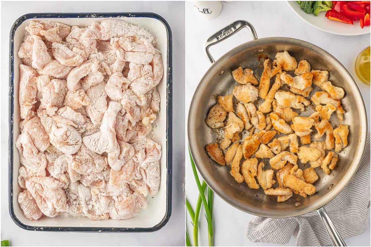 How to coat and fry the chicken piece.