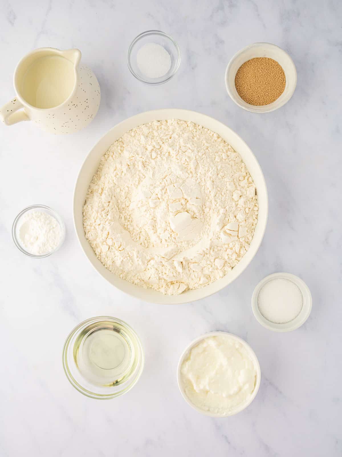 Ingredients needed for homemade pizza crust.