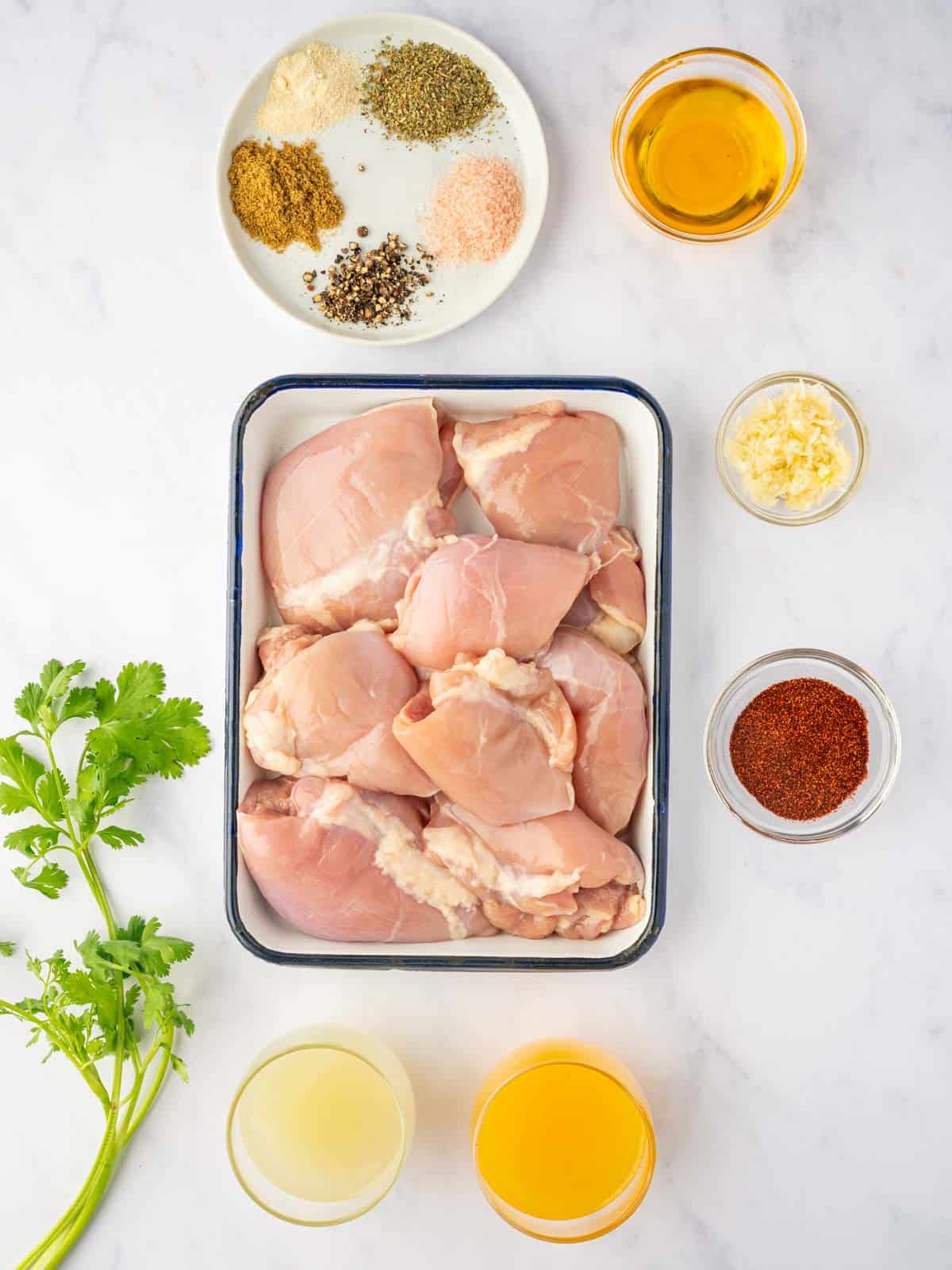 Ingredients needed to make grilled pollo asado recipe.