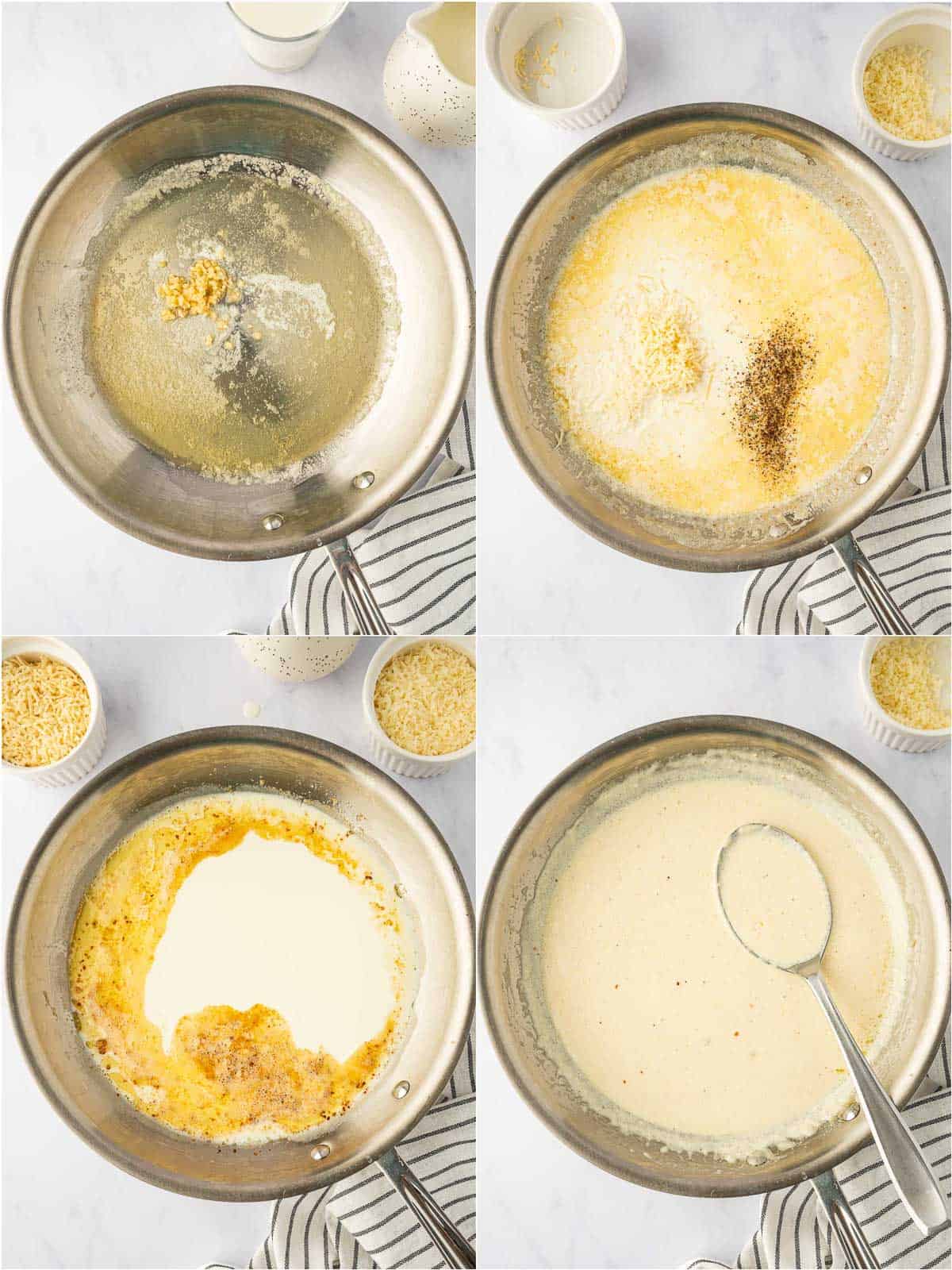 steps showing how to make alfredo sauce.