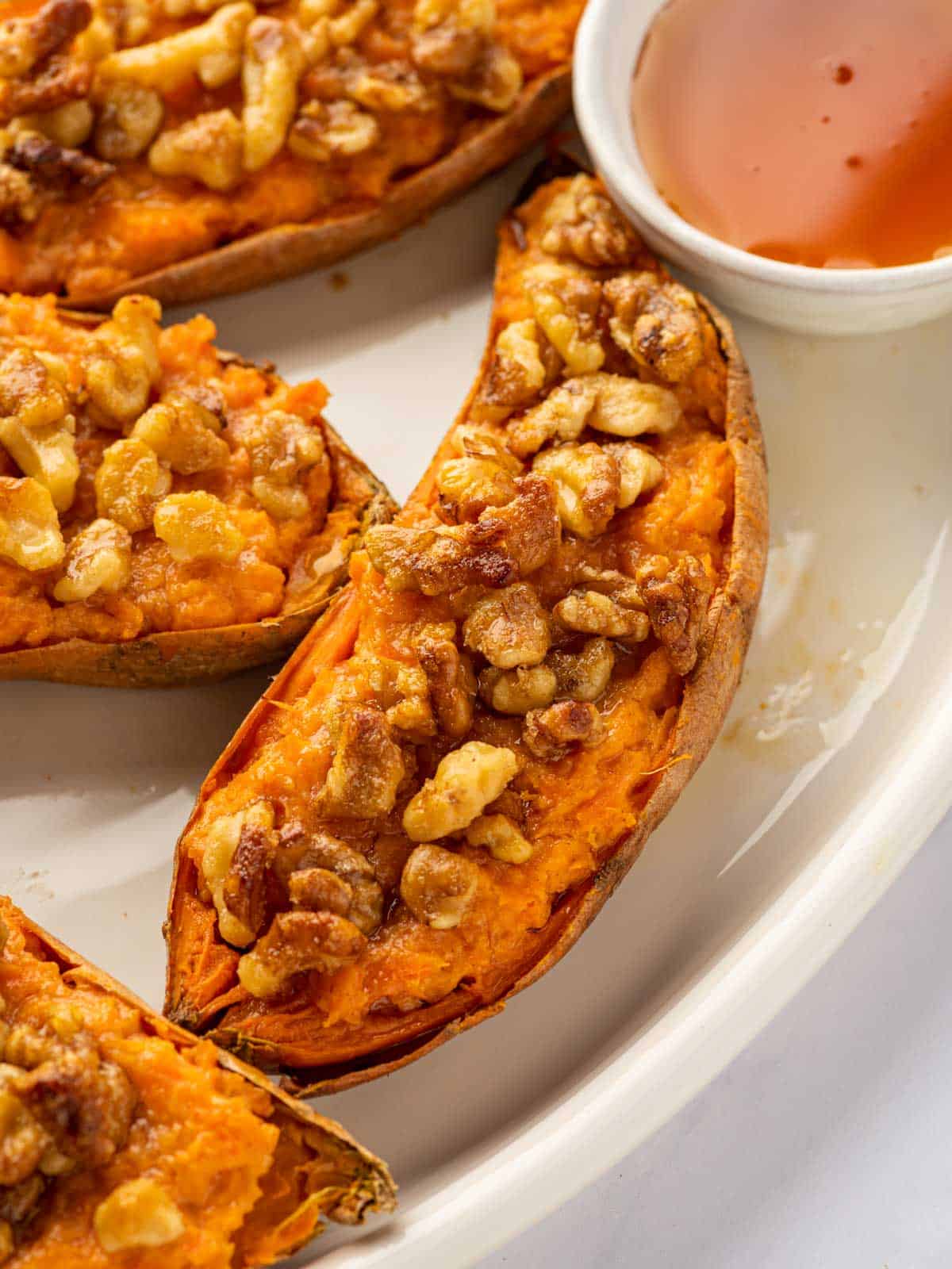 Sweet potatoes with walnut topping.