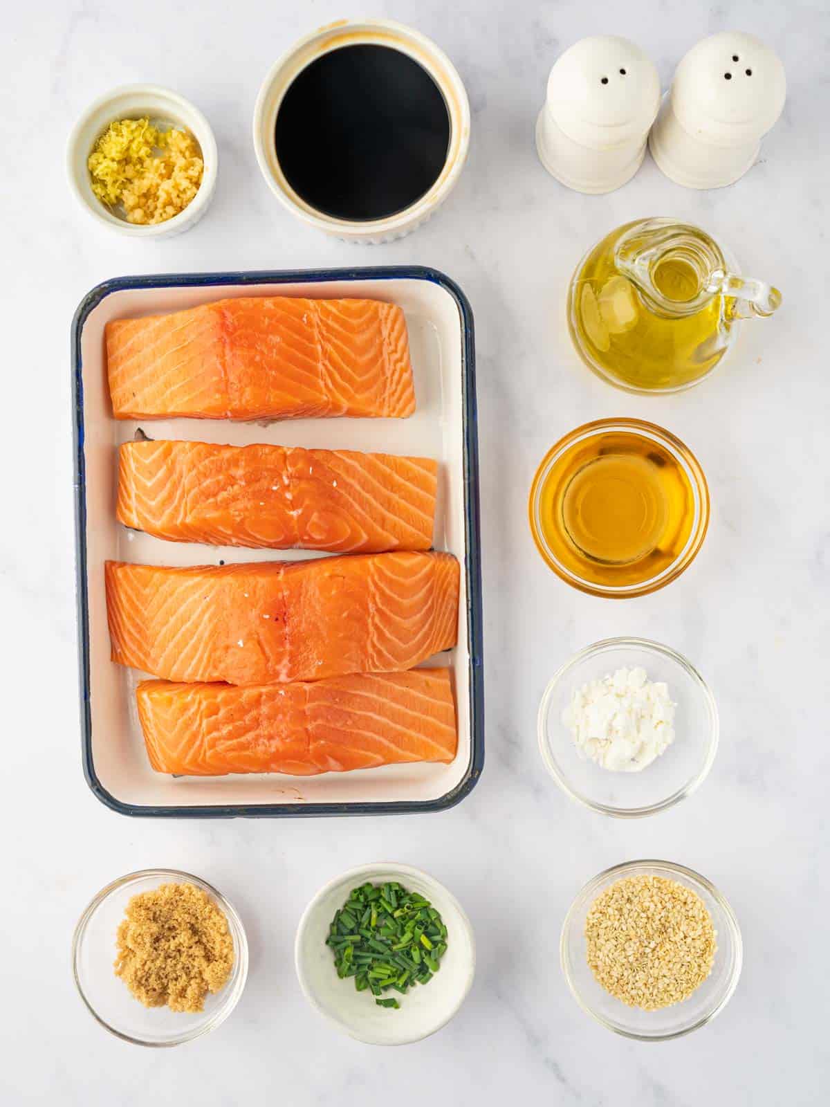 Ingredients needed for air fryer teriyaki salmon.