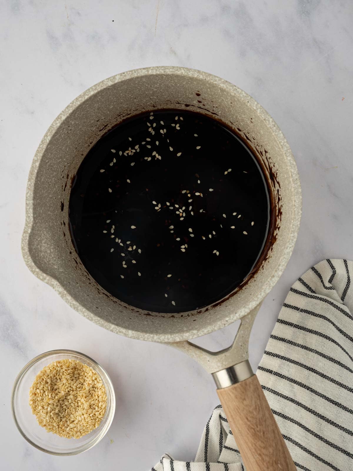 Marinade for salmon in a saucepan.