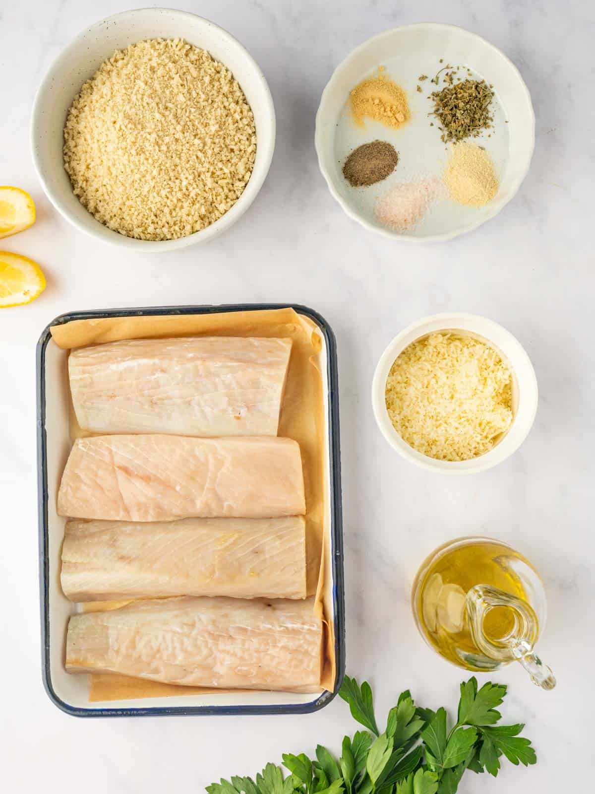 Ingredients for air fried Mahi Mahi fish.