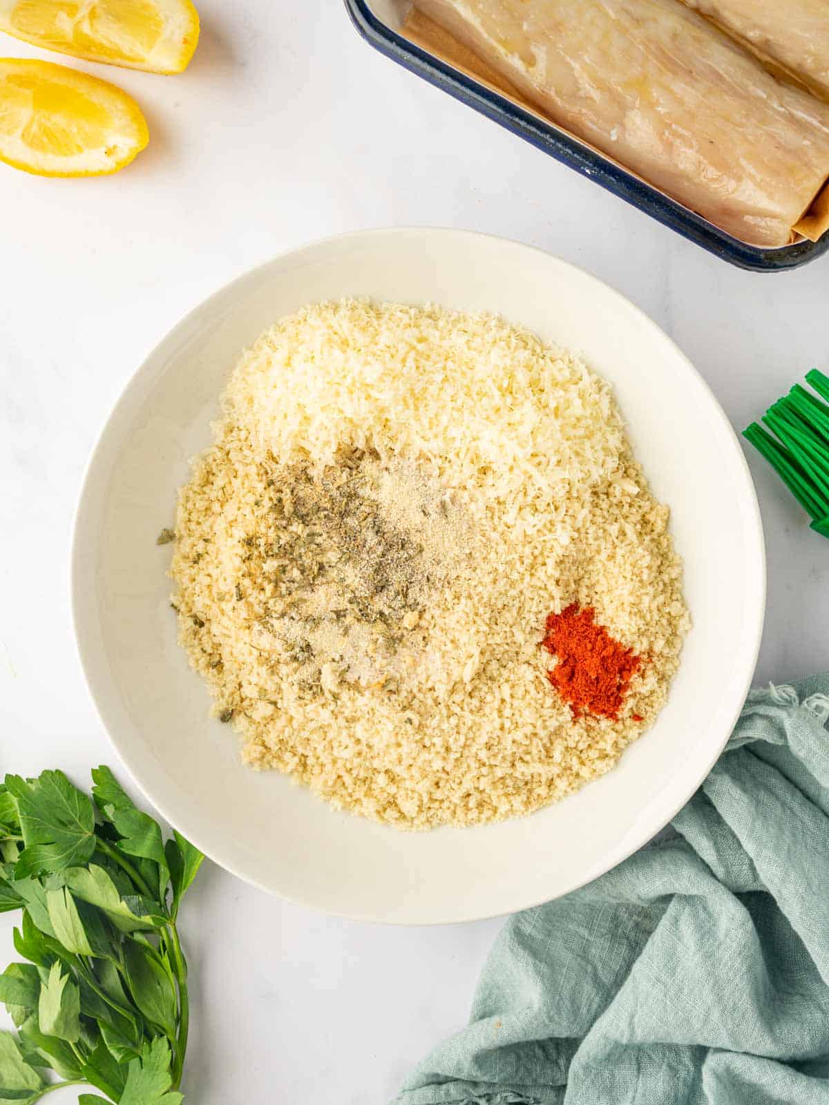 Panko crumbs mixture with spices in a bowl.