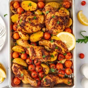 Chicken harissa sheet pan dinner.