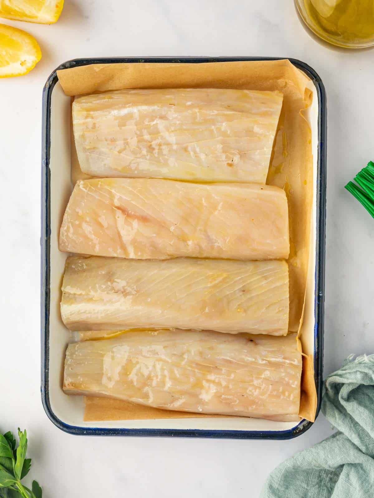 Mahi Mahi fish fillet on a pan before cooking.