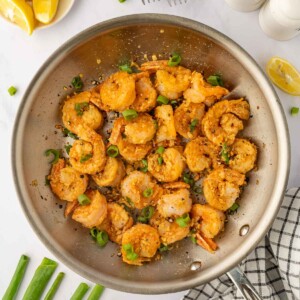 Chinese salt and pepper Shrimp in a skillet.