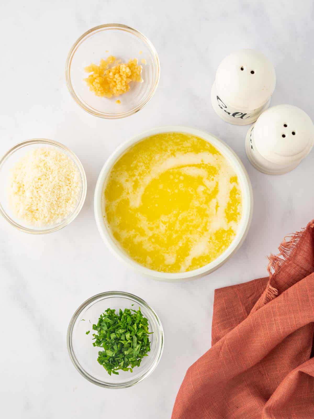 Ingredients needed for parmesan butter sauce.