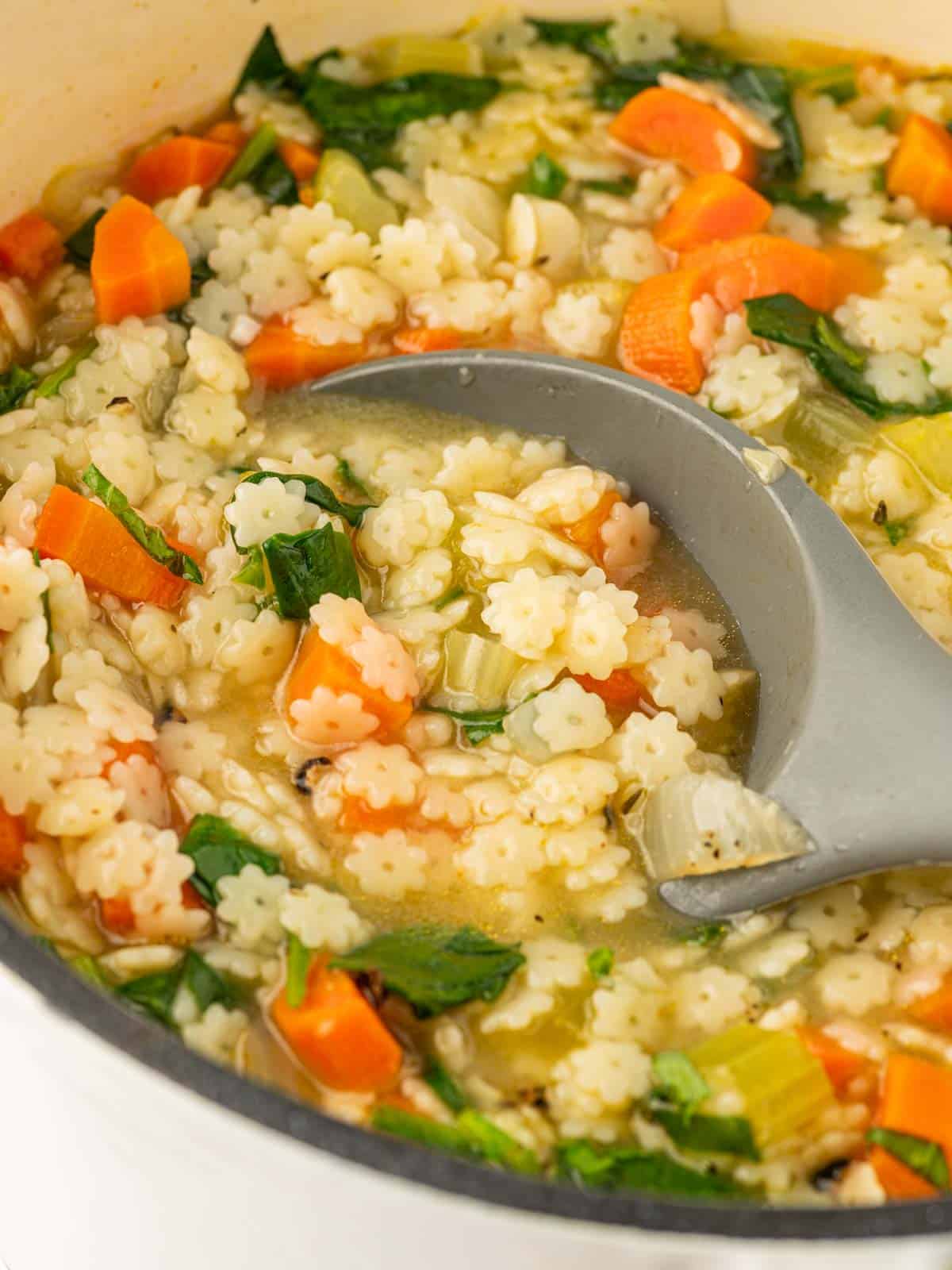 Italian penicillin soup in a bowl with a spoon.