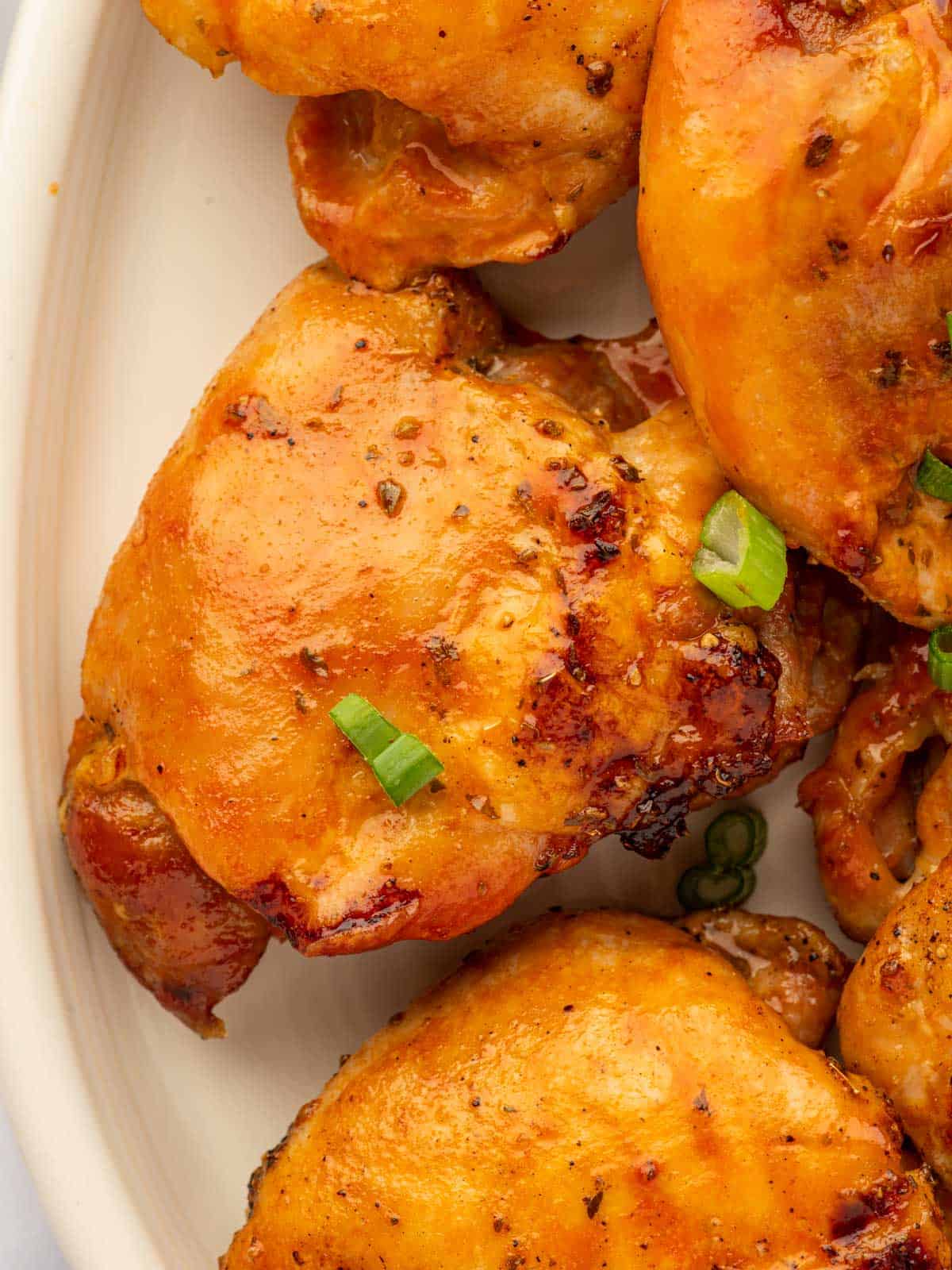 Closeup of buffalo chicken thighs.