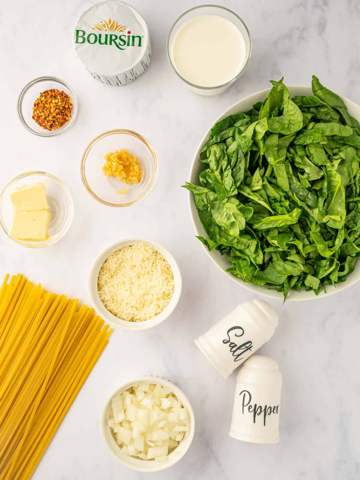 Ingredients needed for boursin cheese pasta.
