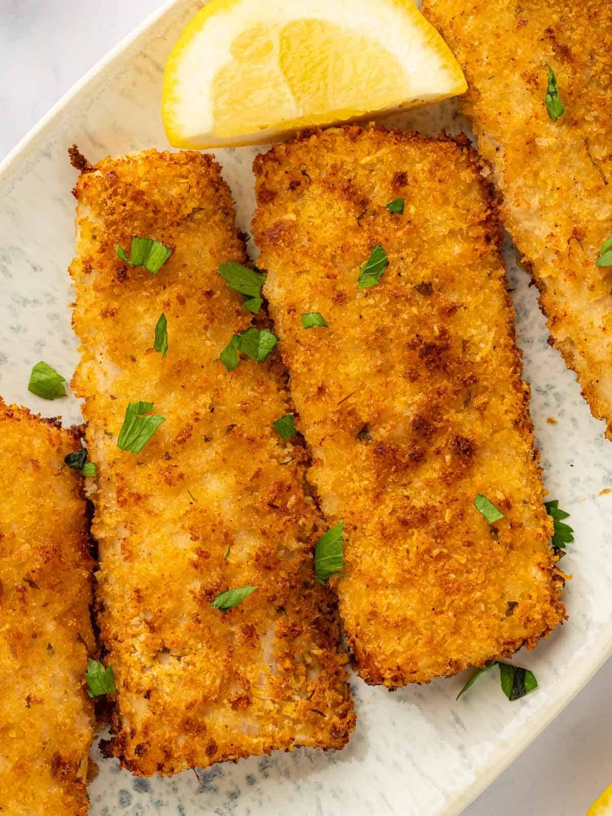 air fried mahi mahi fillet on a plate.